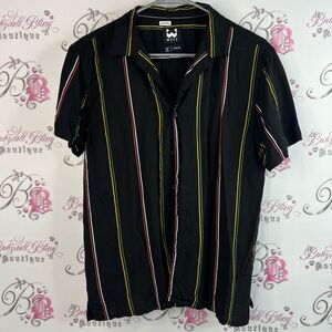 Wxyz button up tshirt collared preppy Black Striped Casual Button Down Shirt